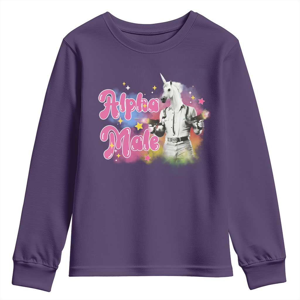 Funny Alpha Male Unicorn Youth Sweatshirt TS09 Purple Print Your Wear