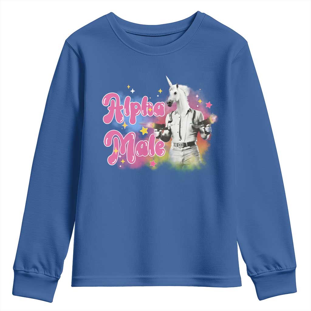 Funny Alpha Male Unicorn Youth Sweatshirt TS09 Royal Blue Print Your Wear