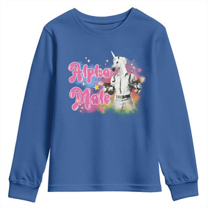 Funny Alpha Male Unicorn Youth Sweatshirt TS09 Royal Blue Print Your Wear