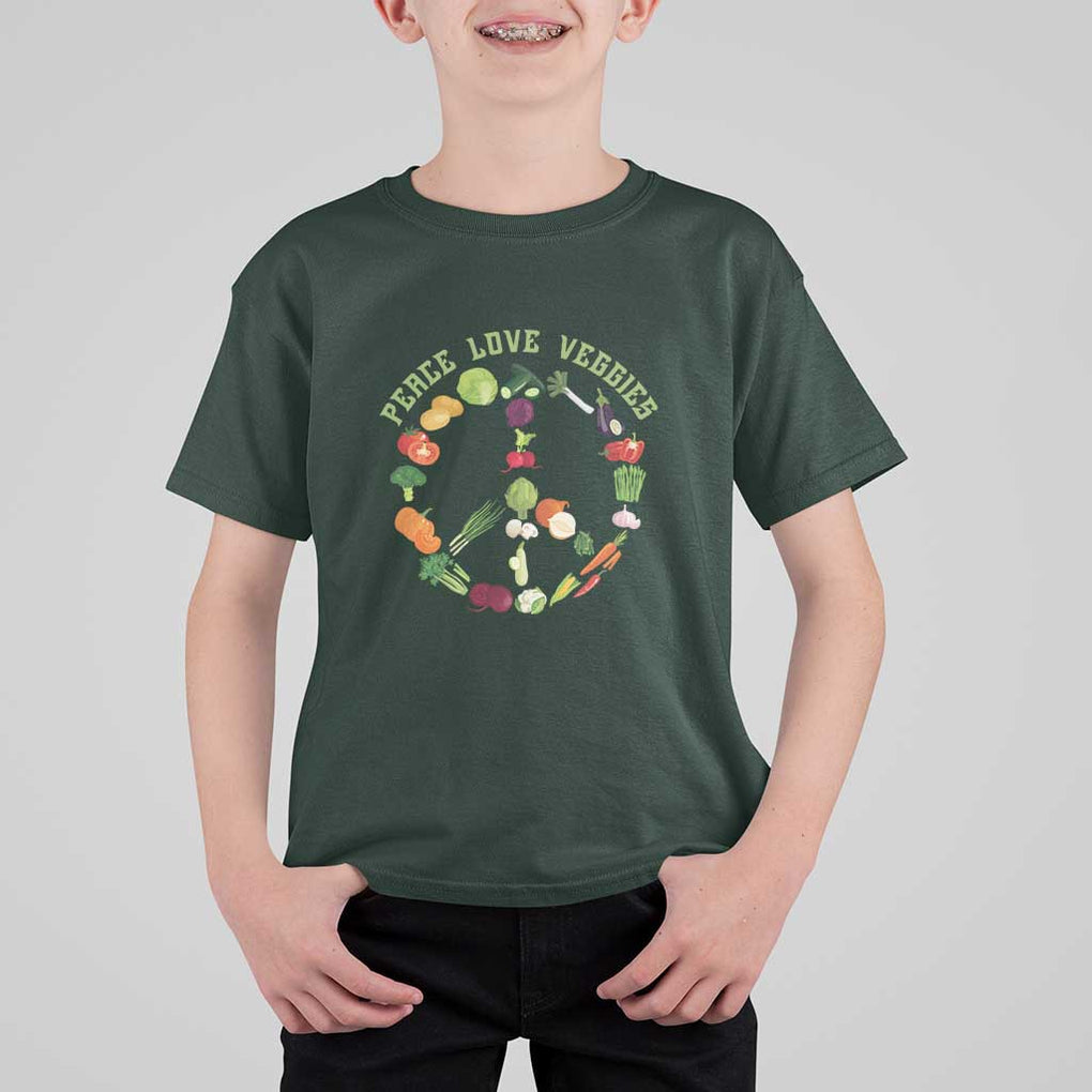 Vegetarian T Shirt For Kid Peace Love Veggies TS09 Dark Forest Green Print Your Wear