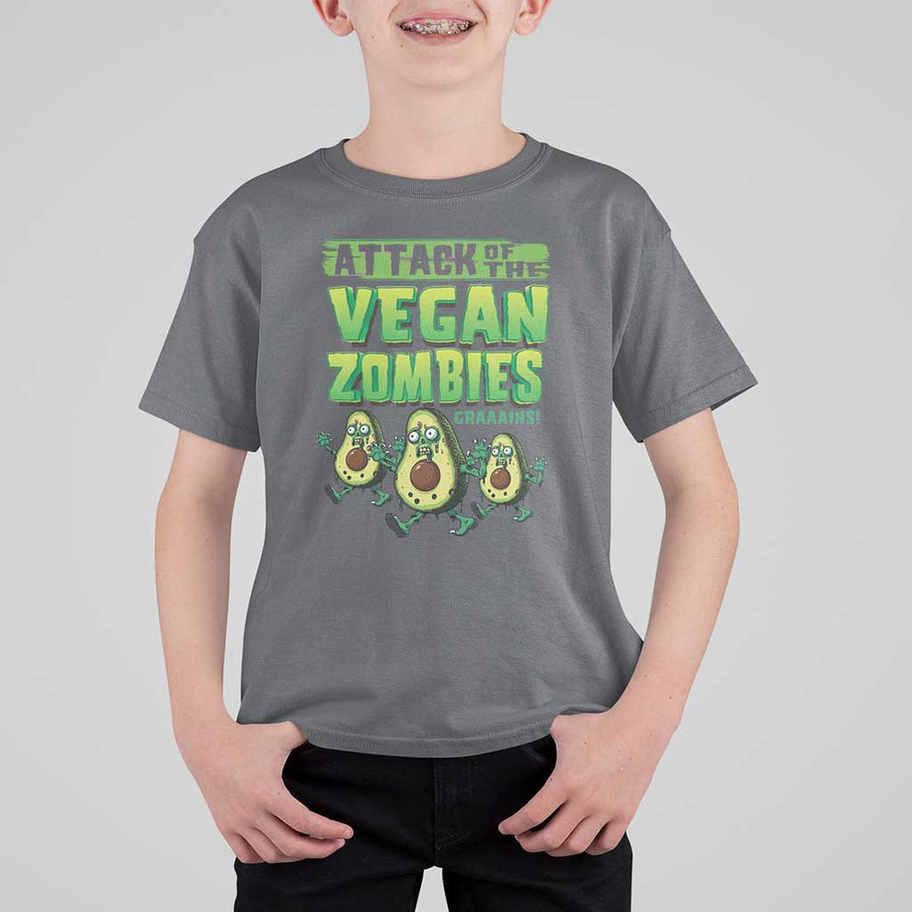 Halloween Vegetarian T Shirt For Kid Attack of the Vegan Zombies TS09 Charcoal Print Your Wear