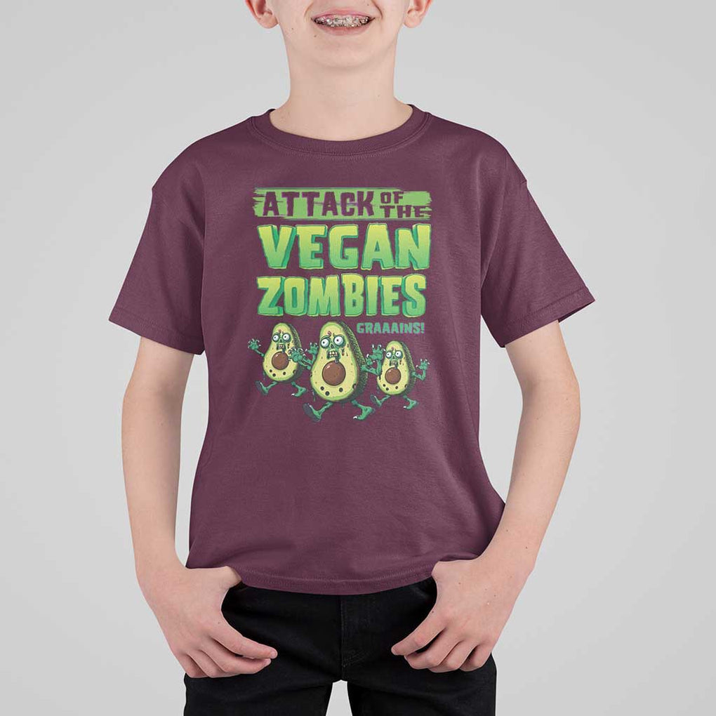Halloween Vegetarian T Shirt For Kid Attack of the Vegan Zombies TS09 Maroon Print Your Wear