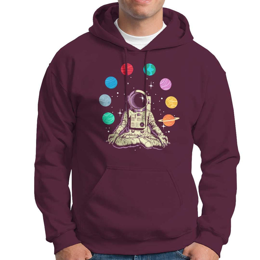 Meditating In Outer Space Hoodie Astronaut Yoga Meditation Position With Solar System Planets TS09 Maroon Print Your Wear