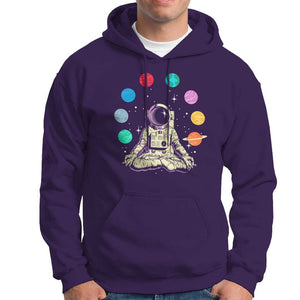 Meditating In Outer Space Hoodie Astronaut Yoga Meditation Position With Solar System Planets TS09 Purple Print Your Wear