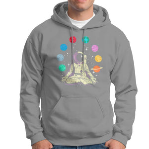 Meditating In Outer Space Hoodie Astronaut Yoga Meditation Position With Solar System Planets TS09 Sport Gray Print Your Wear