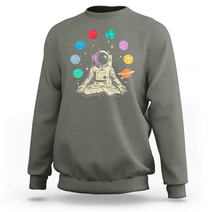 Meditating In Outer Space Sweatshirt Astronaut Yoga Meditation Position With Solar System Planets TS09 Military Green Print Your Wear