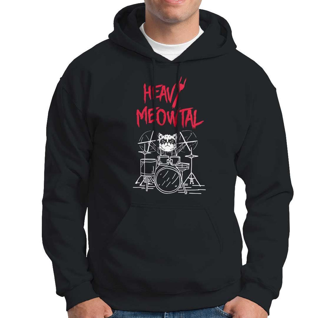 Heavy Metal Hoodie Cat Drummer Meowtal Rock Drum Band TS09 Black Print Your Wear