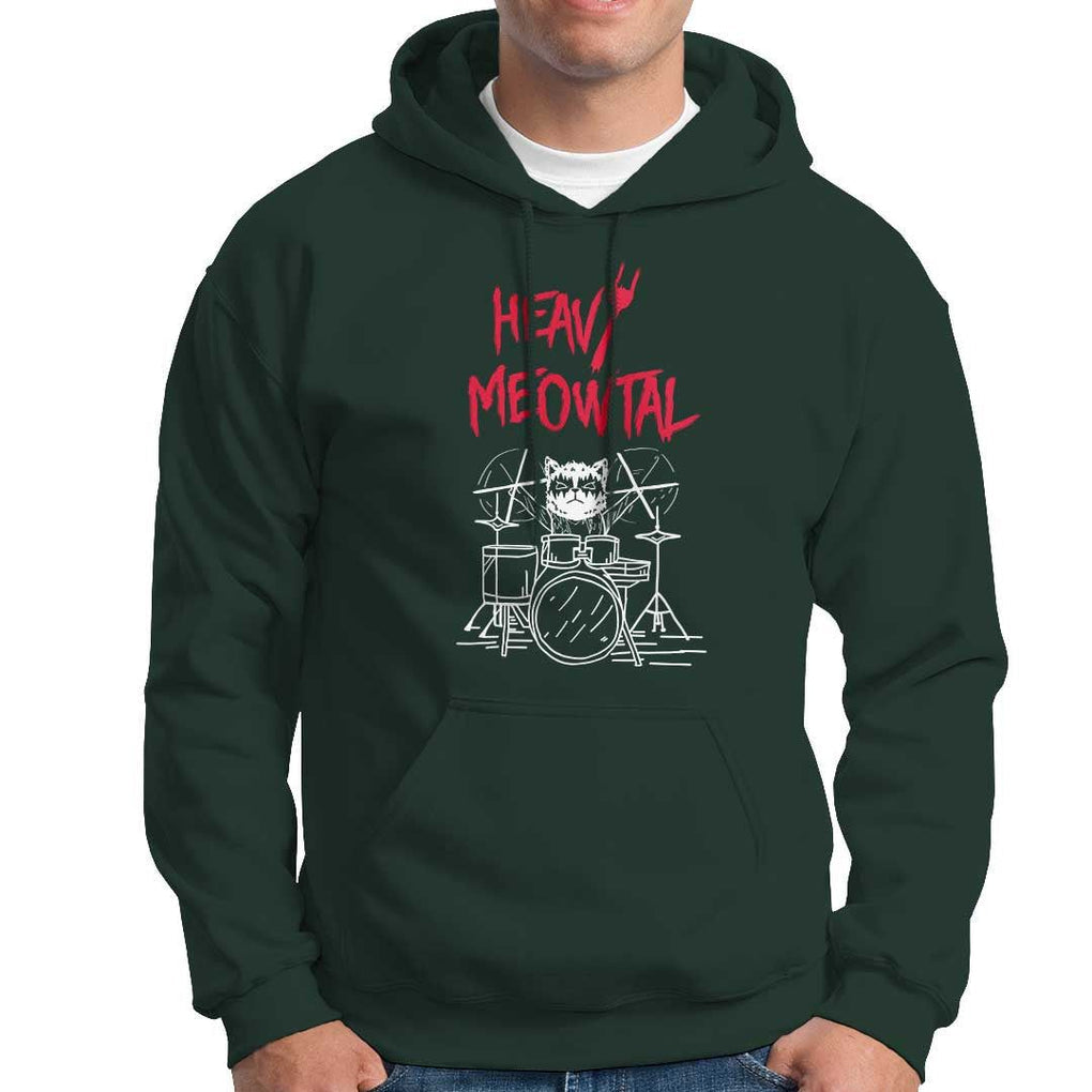 Heavy Metal Hoodie Cat Drummer Meowtal Rock Drum Band TS09 Dark Forest Green Print Your Wear