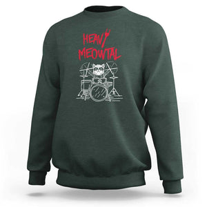 Heavy Metal Sweatshirt Cat Drummer Meowtal Rock Drum Band TS09 Dark Forest Green Print Your Wear