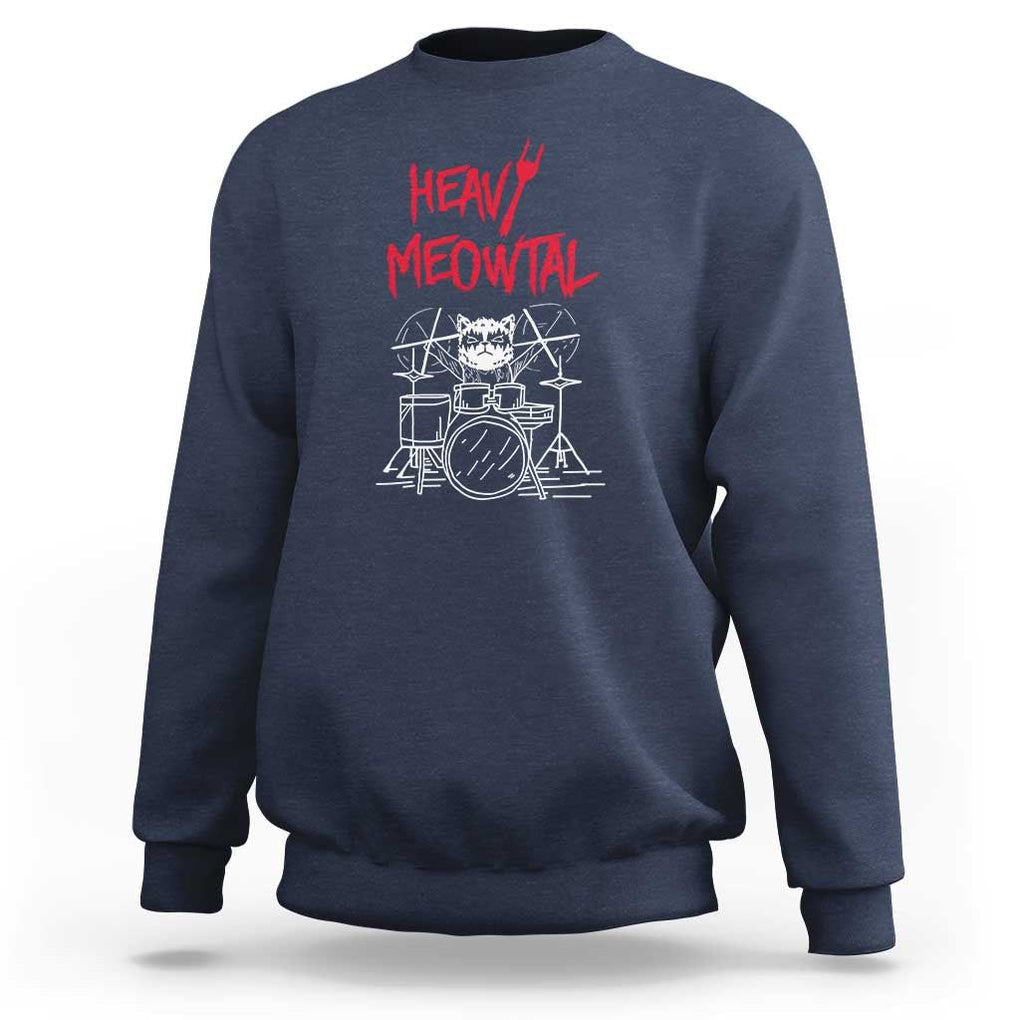 Heavy Metal Sweatshirt Cat Drummer Meowtal Rock Drum Band TS09 Navy Print Your Wear