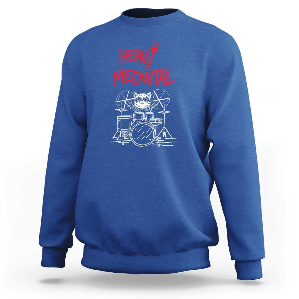 Heavy Metal Sweatshirt Cat Drummer Meowtal Rock Drum Band TS09 Royal Blue Print Your Wear