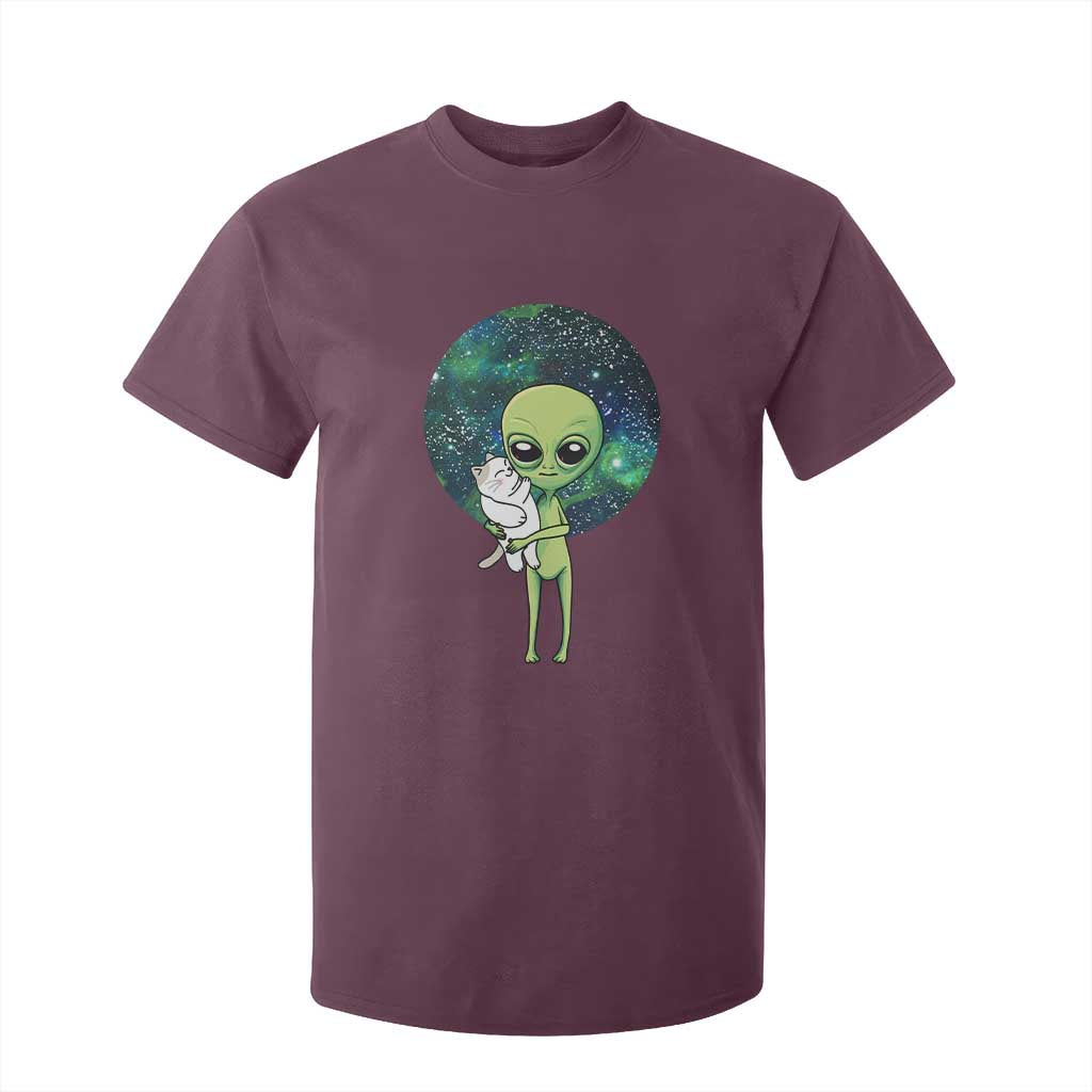 Cute Alien Hugs Cat T Shirt For Kid TS09 Maroon Print Your Wear
