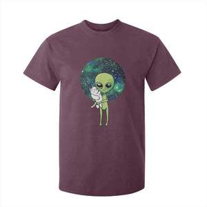 Cute Alien Hugs Cat T Shirt For Kid TS09 Maroon Print Your Wear