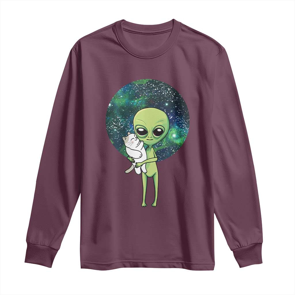 Cute Alien Hugs Cat Long Sleeve Shirt TS09 Maroon Print Your Wear