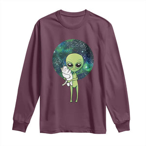 Cute Alien Hugs Cat Long Sleeve Shirt TS09 Maroon Print Your Wear