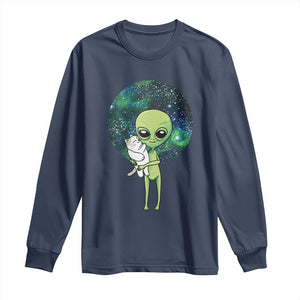 Cute Alien Hugs Cat Long Sleeve Shirt TS09 Navy Print Your Wear