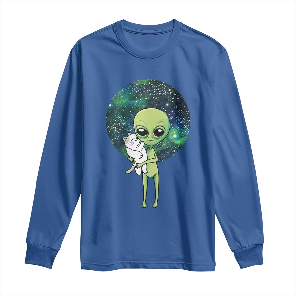 Cute Alien Hugs Cat Long Sleeve Shirt TS09 Royal Blue Print Your Wear