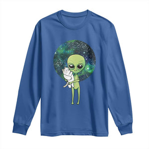 Cute Alien Hugs Cat Long Sleeve Shirt TS09 Royal Blue Print Your Wear
