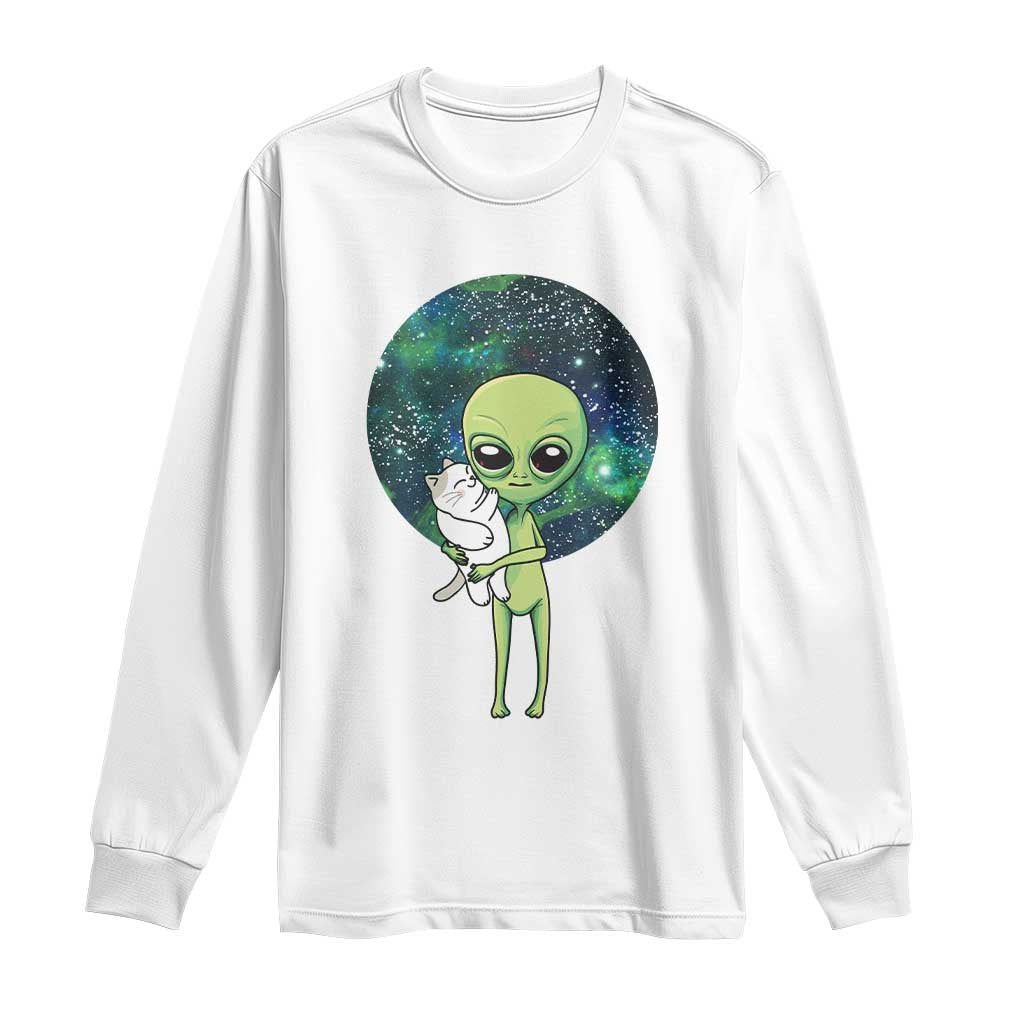 Cute Alien Hugs Cat Long Sleeve Shirt TS09 White Print Your Wear
