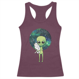 Cute Alien Hugs Cat Racerback Tank Top TS09 Maroon Print Your Wear