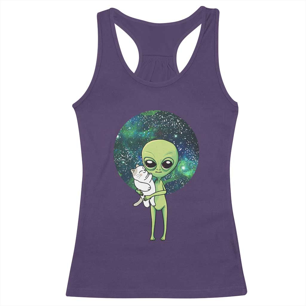 Cute Alien Hugs Cat Racerback Tank Top TS09 Purple Print Your Wear