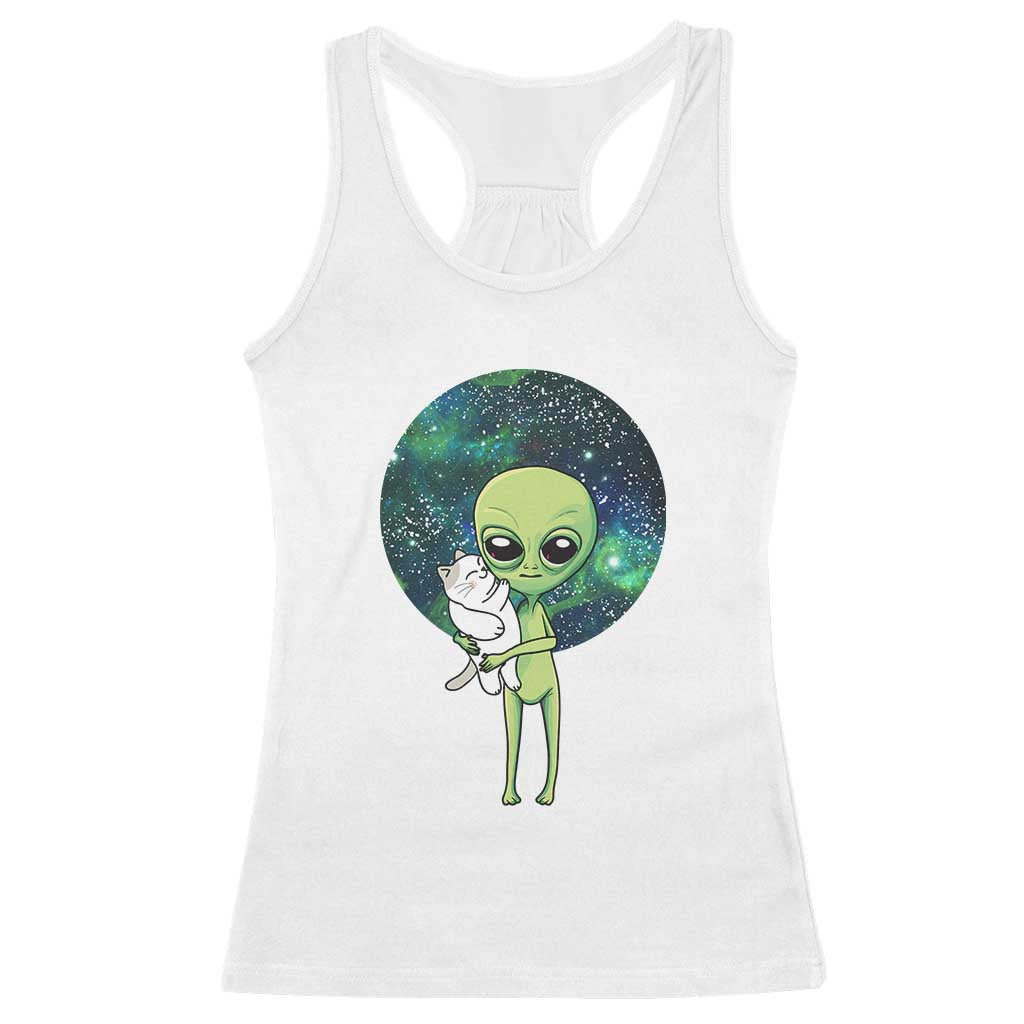 Cute Alien Hugs Cat Racerback Tank Top TS09 White Print Your Wear