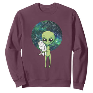 Cute Alien Hugs Cat Sweatshirt TS09 Maroon Print Your Wear