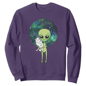 Cute Alien Hugs Cat Sweatshirt TS09 Purple Print Your Wear