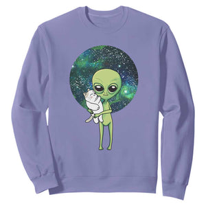 Cute Alien Hugs Cat Sweatshirt TS09 Violet Print Your Wear