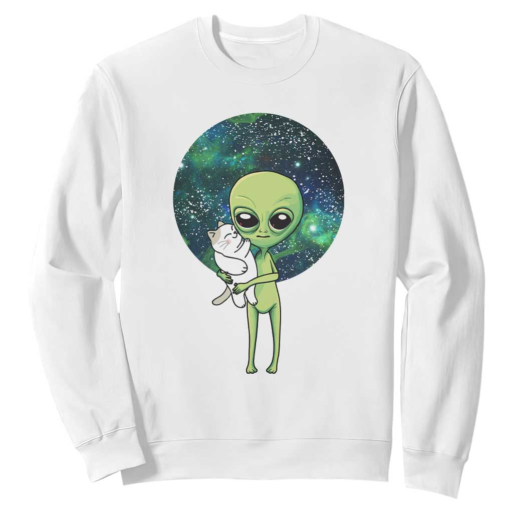 Cute Alien Hugs Cat Sweatshirt TS09 White Print Your Wear