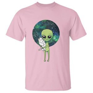 Cute Alien Hugs Cat T Shirt TS09 Light Pink Print Your Wear