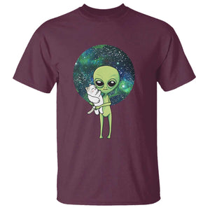Cute Alien Hugs Cat T Shirt TS09 Maroon Print Your Wear