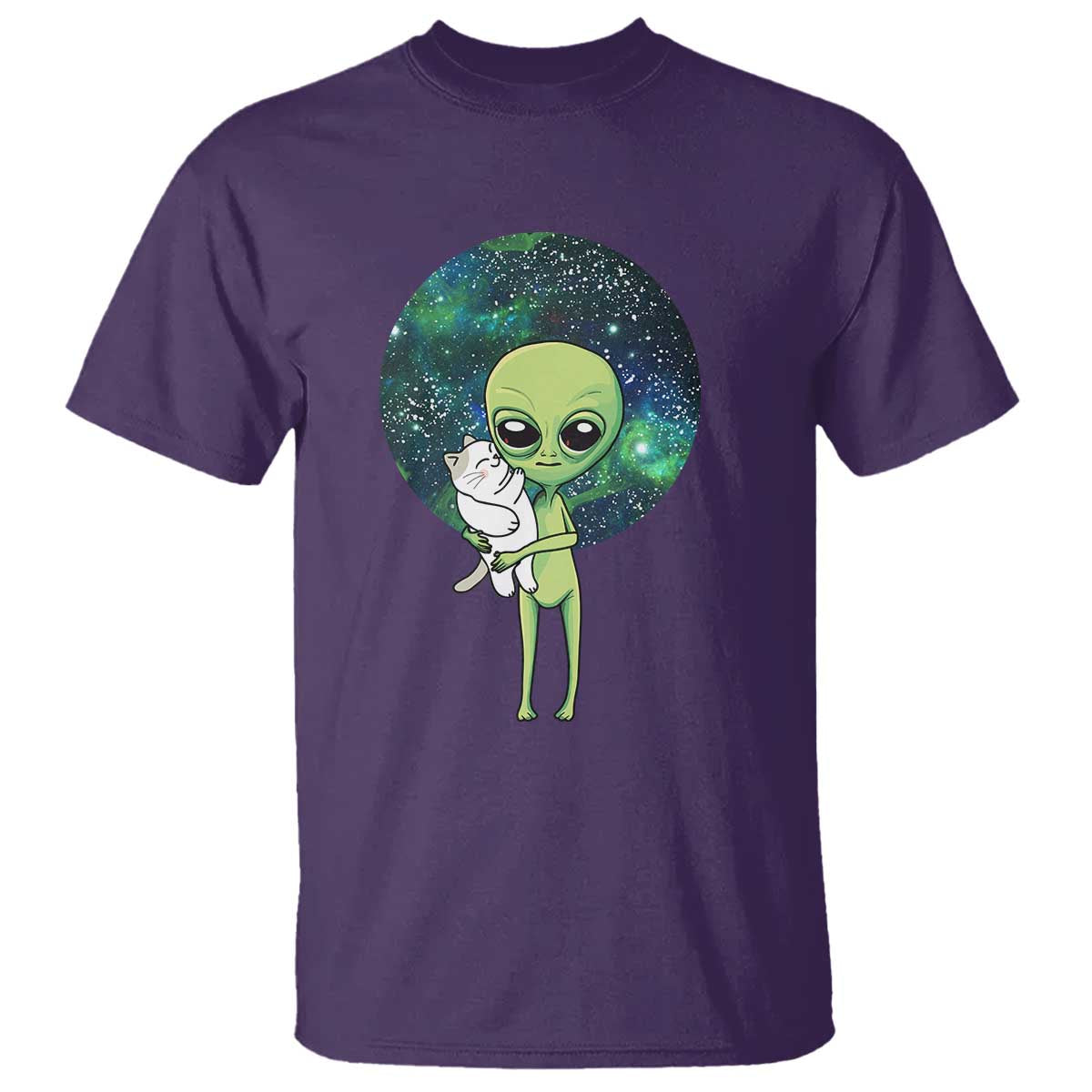 Cute Alien Hugs Cat T Shirt TS09 Purple Print Your Wear