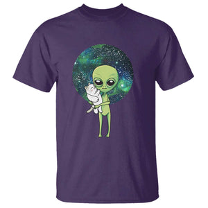 Cute Alien Hugs Cat T Shirt TS09 Purple Print Your Wear