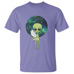 Cute Alien Hugs Cat T Shirt TS09 Violet Print Your Wear
