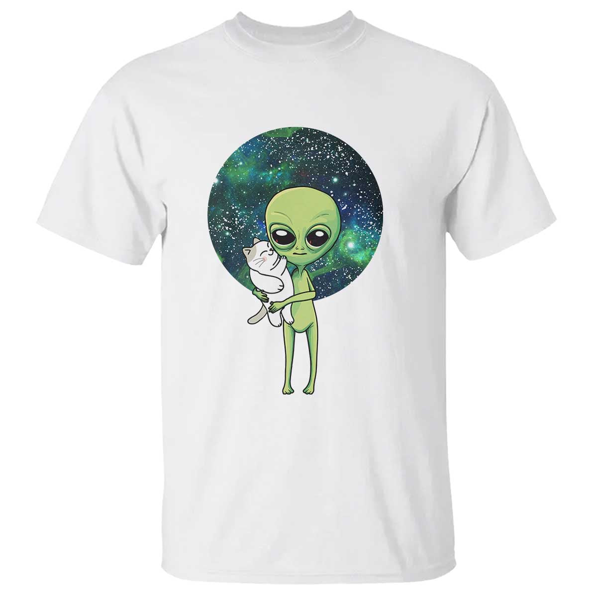 Cute Alien Hugs Cat T Shirt TS09 White Print Your Wear