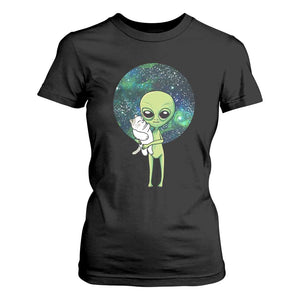 Cute Alien Hugs Cat T Shirt For Women TS09 Black Print Your Wear