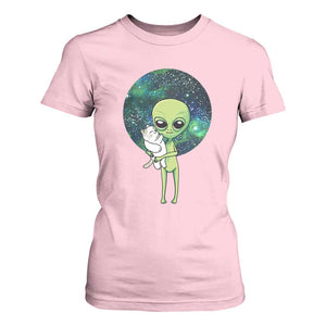 Cute Alien Hugs Cat T Shirt For Women TS09 Light Pink Print Your Wear