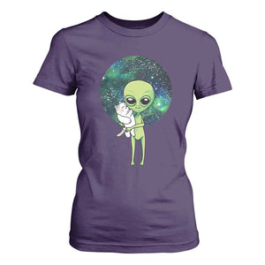 Cute Alien Hugs Cat T Shirt For Women TS09 Purple Print Your Wear