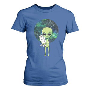 Cute Alien Hugs Cat T Shirt For Women TS09 Royal Blue Print Your Wear