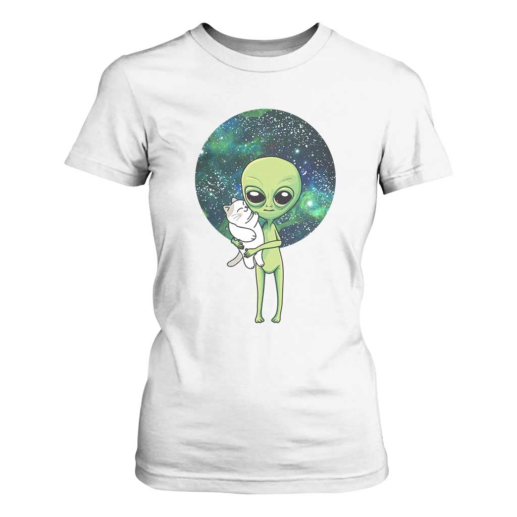 Cute Alien Hugs Cat T Shirt For Women TS09 White Print Your Wear