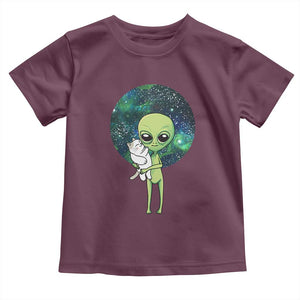 Cute Alien Hugs Cat Toddler T Shirt TS09 Maroon Print Your Wear