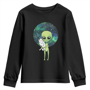 Cute Alien Hugs Cat Youth Sweatshirt TS09 Black Print Your Wear