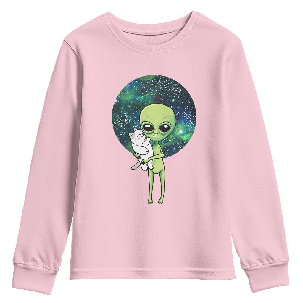 Cute Alien Hugs Cat Youth Sweatshirt TS09 Light Pink Print Your Wear
