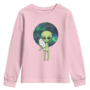 Cute Alien Hugs Cat Youth Sweatshirt TS09 Light Pink Print Your Wear