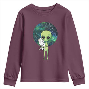 Cute Alien Hugs Cat Youth Sweatshirt TS09 Maroon Print Your Wear