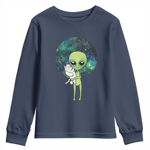 Cute Alien Hugs Cat Youth Sweatshirt TS09 Navy Print Your Wear
