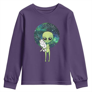 Cute Alien Hugs Cat Youth Sweatshirt TS09 Purple Print Your Wear