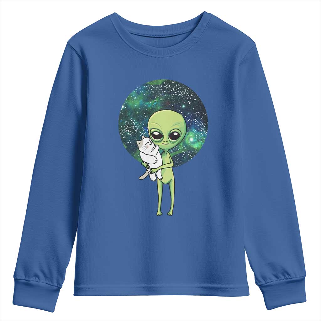 Cute Alien Hugs Cat Youth Sweatshirt TS09 Royal Blue Print Your Wear