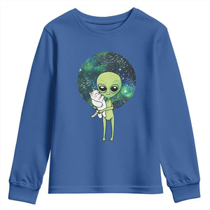 Cute Alien Hugs Cat Youth Sweatshirt TS09 Royal Blue Print Your Wear
